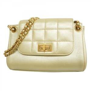 CHANEL Cream Lambskin Leather Shoulder Bag